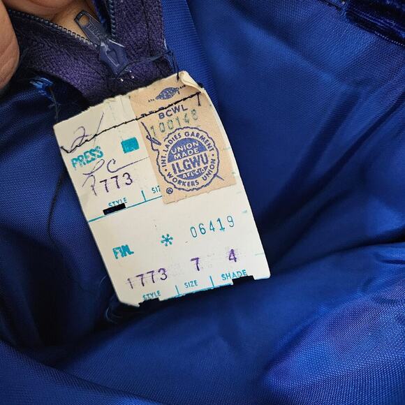 Vintage 60s 70s Blue Velvet Cape‎ Sleeve Maxi Dress Ribbon Back Sz 7 2/4 Costume - Picture 10 of 10